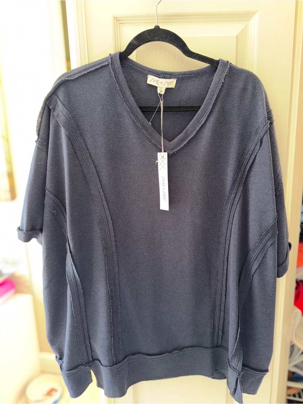 She + Sky Dark Navy V-Neck Sweater
